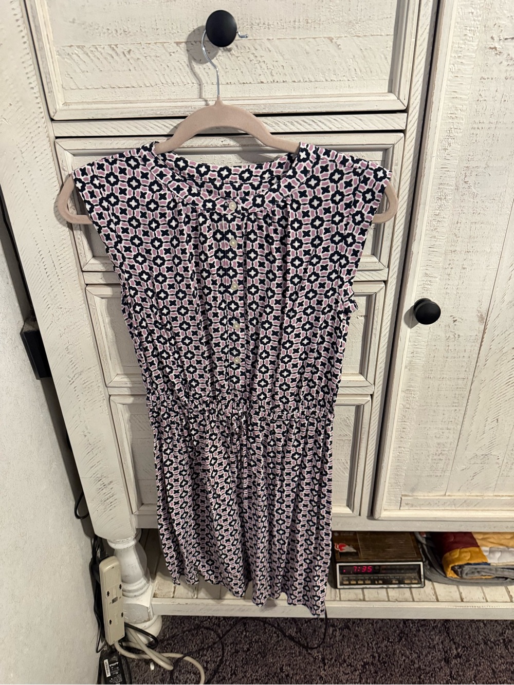 LOFT Pink and Black Printed Mini Dress
